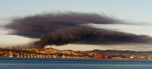 A photo of the 2012 Chevron refinery fire in Richmond, CA